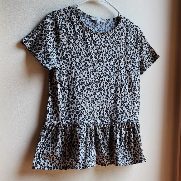 Gaze Animal Print Ruffled Short Sleeve Jersey Size Small - Picture 1 of 11